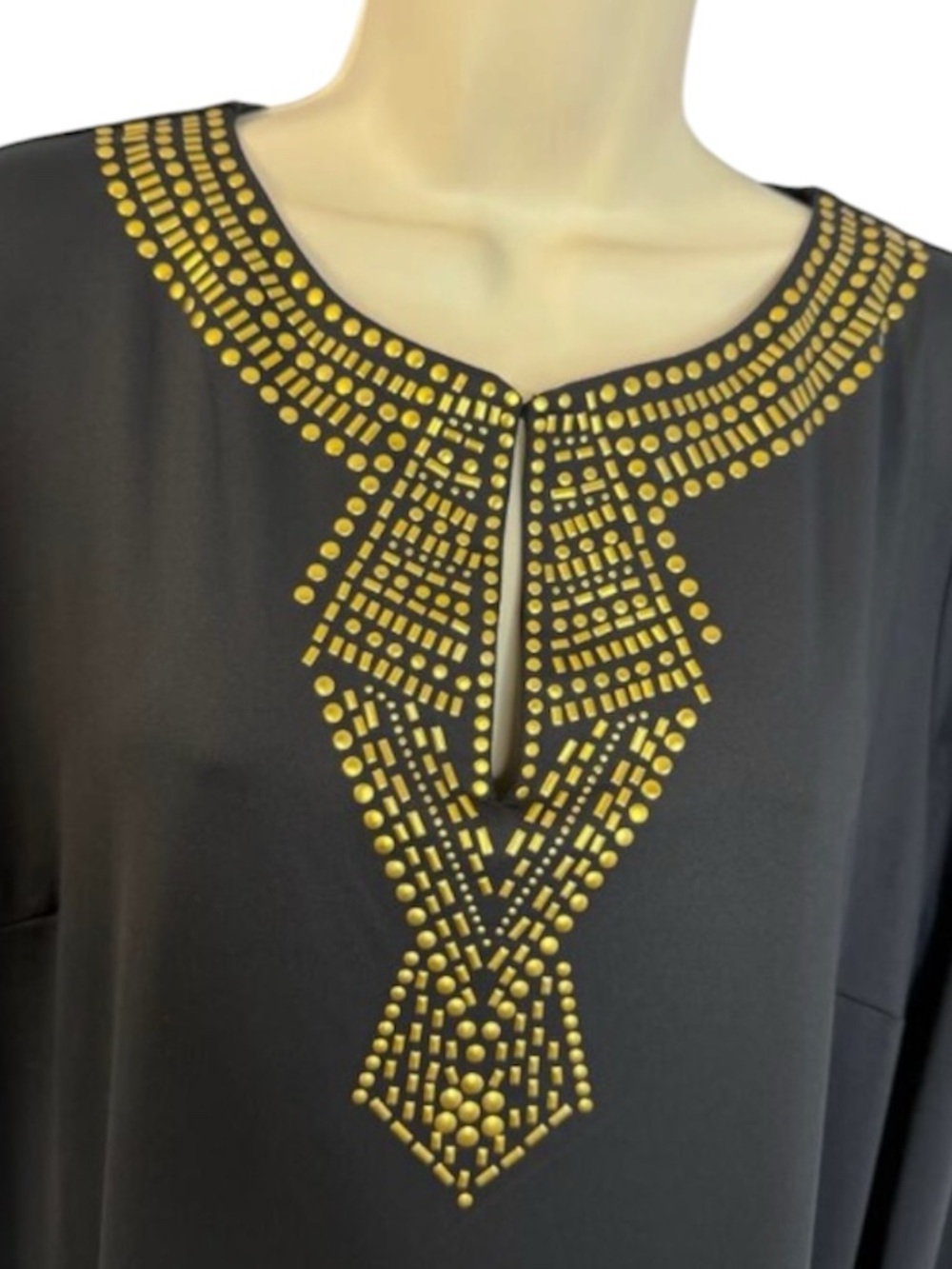 Cabana Life Black Long-Sleeve Dress with Gold Embellished Neckline - Picture 6 of 10